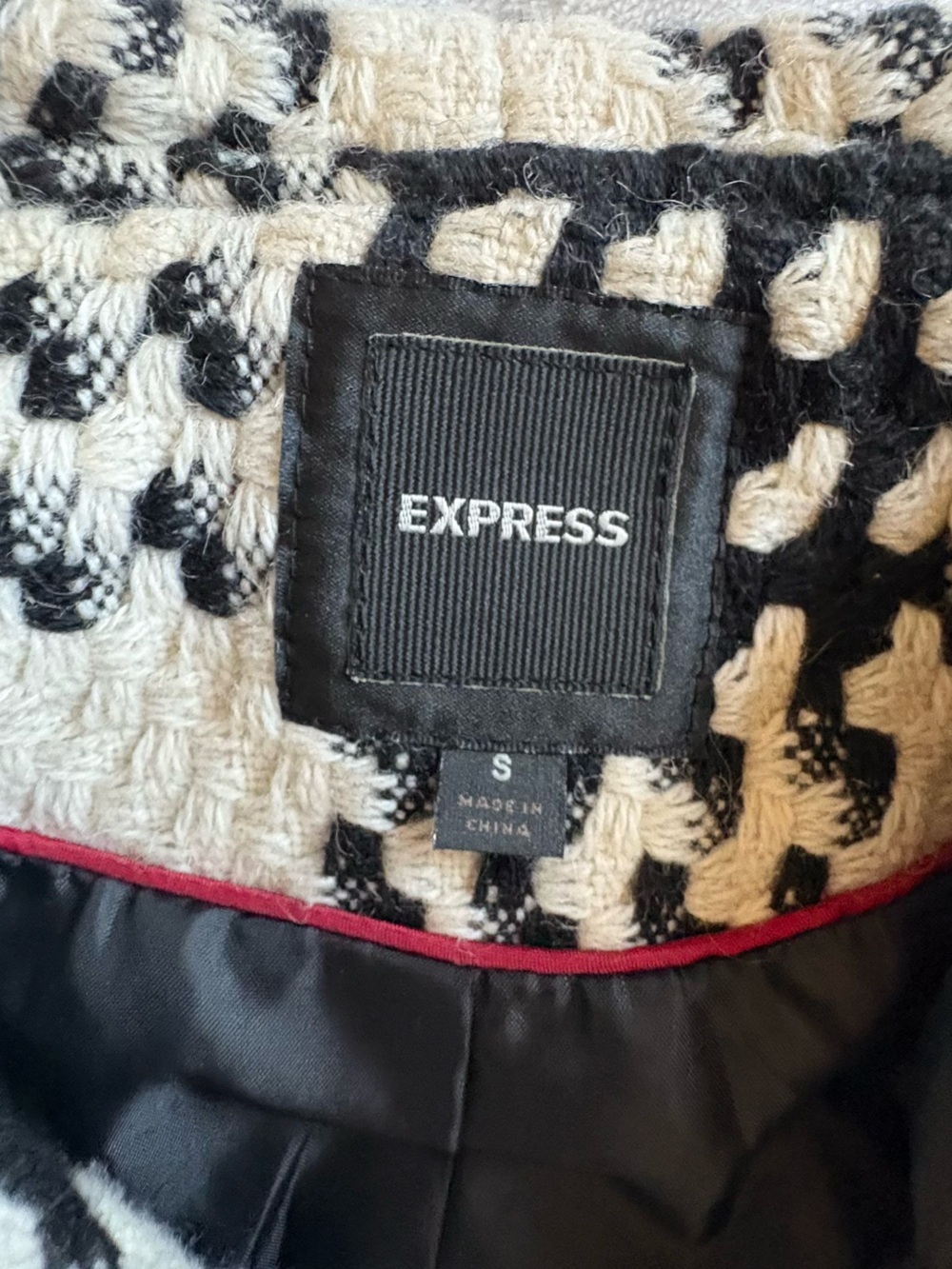 Express Black & Cream Plaid Bouclé Swing Pea Coat - Picture 7 of 8